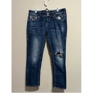 Women's Distressed Ankle Jeans in Dark Blue
